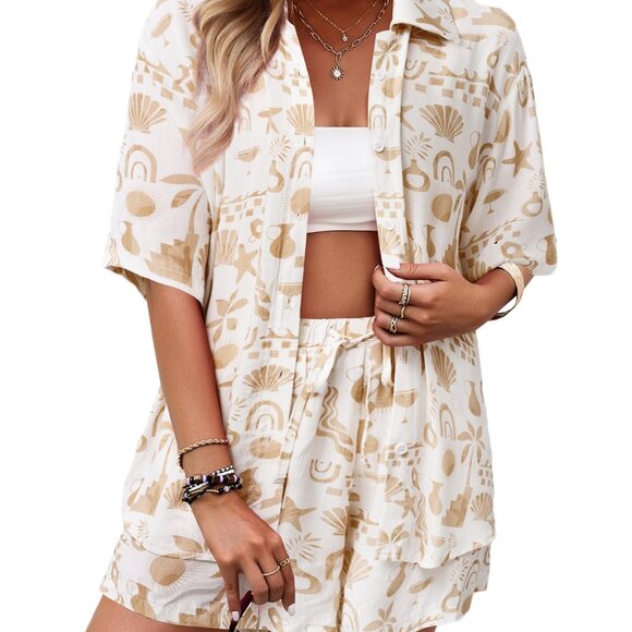 Printed Lounge Tracksuit Set Chic Summer Casual Beach Outfit Two Piece